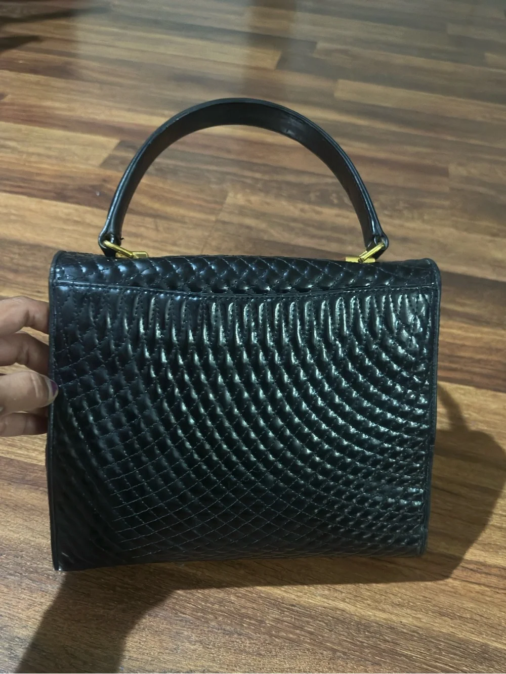 Vintage Bally Black Quilted Top-Handle Hobo Bag
